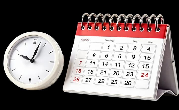 Clock and desk calendar illustrating important exam dates